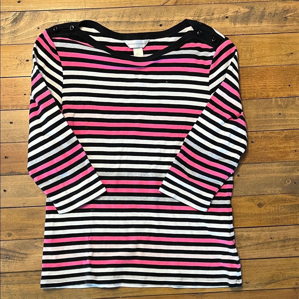 Christopher & Banks Pink and Black Striped Top